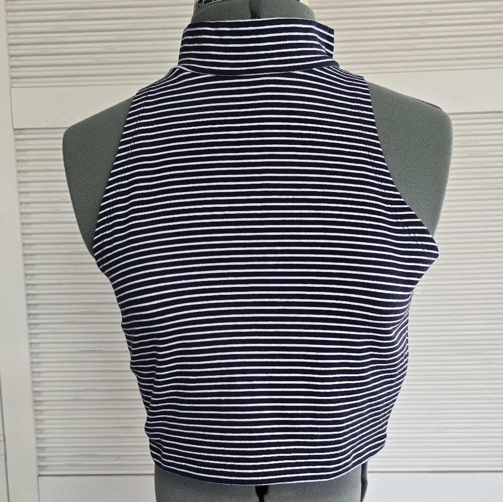 MINKPINK | Navy Blue and White Striped Crop Top